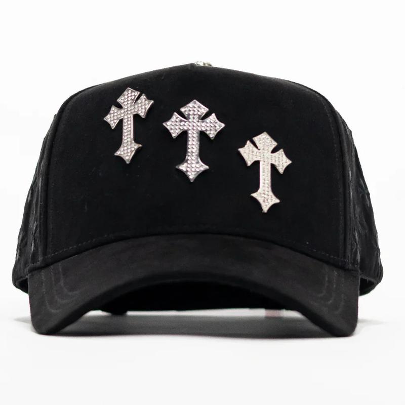 Baebas hats Premium Triple-Cross Black Crystal Cap – Limited Chrome III Edition